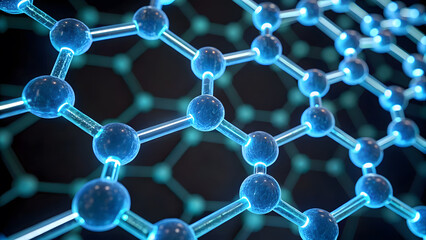 Molecular Structure and Its Significance in Science. ultra detailed molecular web with soft blue neon light