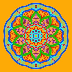 Vibrant Mandala Floral Seamless Pattern on Orange