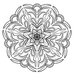 Blooming Petals Mandala Seamless Pattern (Monoline)