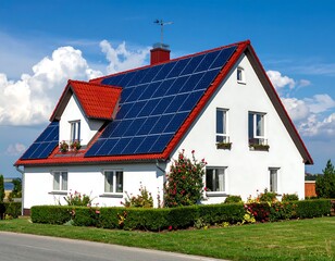 Suburban home with solar panels