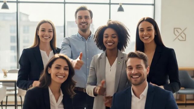 Diverse Business Team Giving Thumbs Up in Modern Office