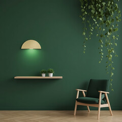 Serene emerald living space with modern chair and lush hanging vines, perfect for relaxation and quiet contemplation in a contemporary home setting