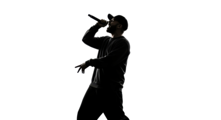 Silhouette of singing rap artist isolated PNG with Transparent Background