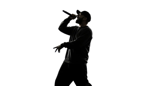 Silhouette of singing rap artist isolated PNG with Transparent Background