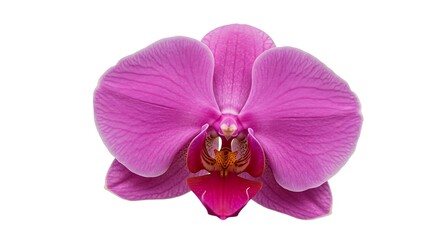 Single vibrant pink orchid flower isolated on white background