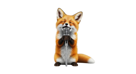 Cute red fox with closed eyes holds sword isolated PNG with Transparent Background