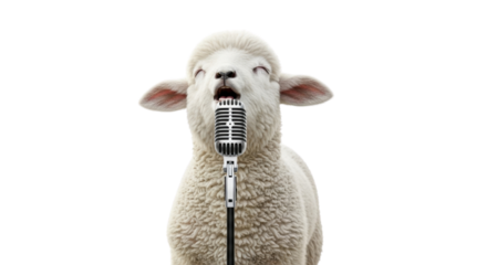 Singing sheep performing on microphone isolated PNG with Transparent Background