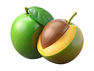 Fresh and Vibrant Green Mangoes with a Slice Showing the Juicy Flesh on a Black Background