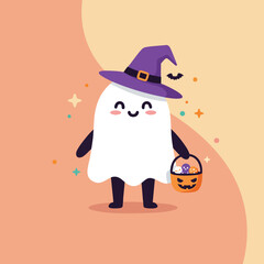 illustration of a ghost costume carrying a candy basket