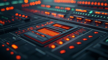 Obraz premium Futuristic Tech Interface with Bright Neon Lights and Radio Frequency Components