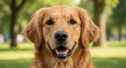 Obraz premium Golden Retriever dog smiling outdoors happy pet portrait