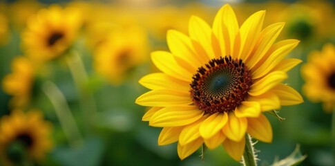 Obraz premium Sunflowers, dew-kissed petals, vibrant yellow, macro view, garden, hd