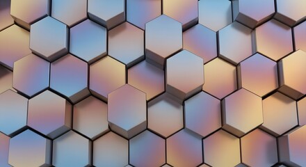 Naklejka premium Iridescent Hexagonal Grid Abstract 3D Render Futuristic Technology