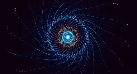 Swirling Blue and Yellow Particles Forming a Cosmic Vortex Abstract Background