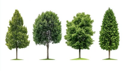 Set of different green tree vector illustrations isolated on white background, minimal and fresh
