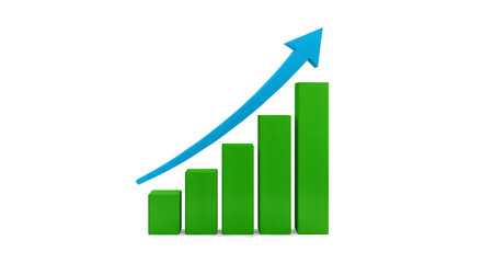 Green Bar Chart with Upward Blue Arrow Showing Growth and Progress
