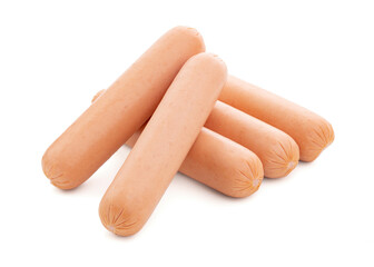 Fresh raw sausages on a white background. Meat products. Sausage. Semi-finished products.