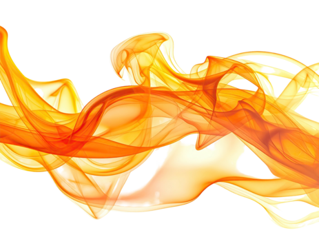 Abstract fiery wisps of orange and yellow colors on a transparent background