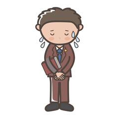大汗をかいて謝罪する男性弁護士の全身イラスト
