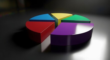 Colorful 3D render pie chart representing data and statistics