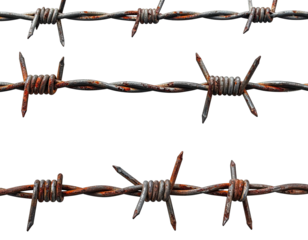 Close-up of rusted barbed wire against a black background, showing sharp details