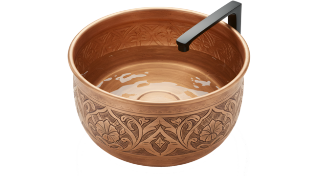 Decorative Ceramic Basin with Intricate Floral Pattern and Modern Faucet in Bright Bathroom Setting