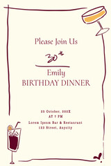 birthday party bar and mocktail illustration bar resto adult invitation card