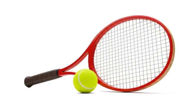 Red Tennis Racket with Yellow Ball on White Background