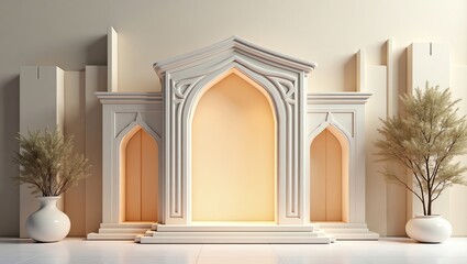 Archway architectural design with plants and light