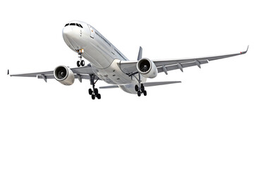 Commercial Airplane About to Land with Landing Gear Deployed and Isolated on Black Background Ready to Touch Down