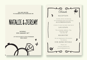 retro simple stylish cute wedding invitation illustration handdrawn set of rings