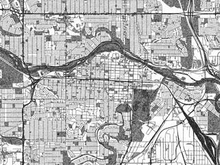 Naklejka premium Poster-ready black and white illustration map of Calgary center, Alberta, detailed and artistic.