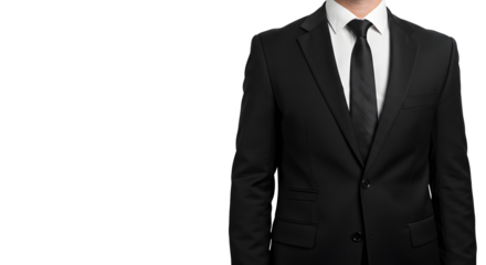 Professional Businessman Wearing Black Suit and Tie in Studio Setting