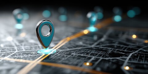 Dynamic map with glowing location pin showcasing modern navigation and location technology for business and travel solutions, perfect for advertising