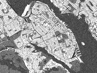 Fototapeta premium Urban black and white map of Halifax Center Nova, Scotia, designed in a sketch style for prints.