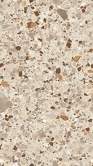Seamless terrazzo pattern with natural stone appearance features mixed colored specks and fragments embedded in light be