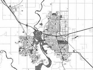 Artistic urban sketch of Lethbridge, Alberta, detailed in black and white map form.