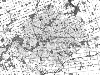 Illustrated city map of London, Ontario, in black and white, showing roads and textures.