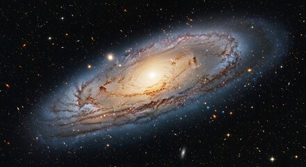 Spiral galaxy in deep space showcasing stars and celestial structures