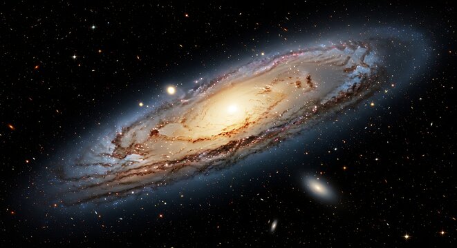 Spiral galaxy in deep space cosmic nebula and star clusters