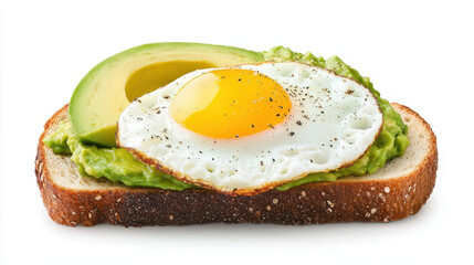 Creamy avocado spread on toasted bread topped with sunny side up egg, garnished with black pepper, creating delicious breakfast option