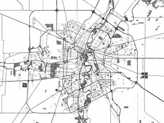 Monochrome hand-drawn map of Winnipeg, Manitoba, ideal for decorative and editorial use.