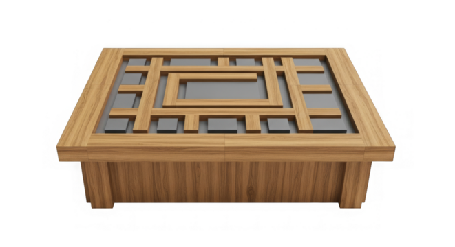 Wooden table with geometric lattice top