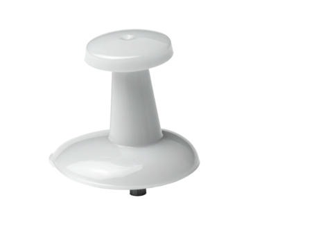 Glossy white push pin with rounded head and a wide base, isolated on black