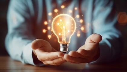Innovation. Hands holding light bulb for Concept new idea concept with innovation and inspiration, innovative technology in science and communication concept,