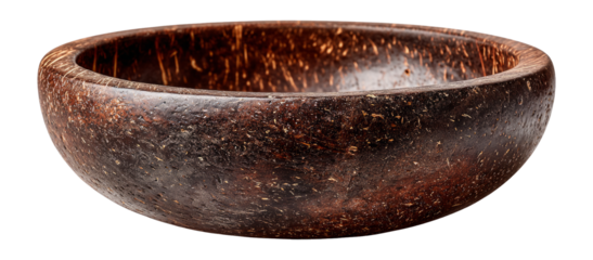 Isolated Dark Wooden Bowl with Natural Texture on Transparent Background