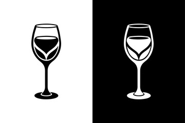 Black and White Wine Glass Vector Icon.