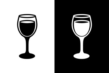Wine Glass Icon on Black and White Background.