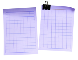 Two sheets of paper, lined with a grid, attached with a clip