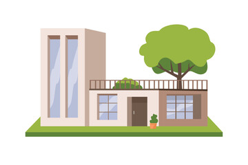 Modern villa house exterior. Luxury modern construction. City house. Nature villa. Residential district.